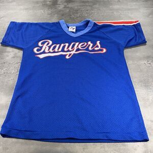 True Vintage‎ 80s Texas Rangers Jersey XL Babydoll M Blue Stripe Baseball Mesh